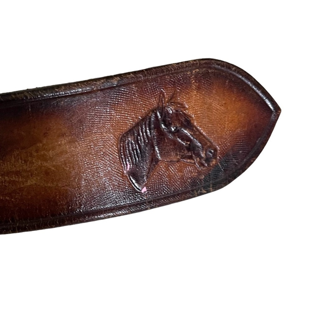 Handmade Hand Tooled Brown Leather Belt Horses Extra Small - Picture 7 of 12